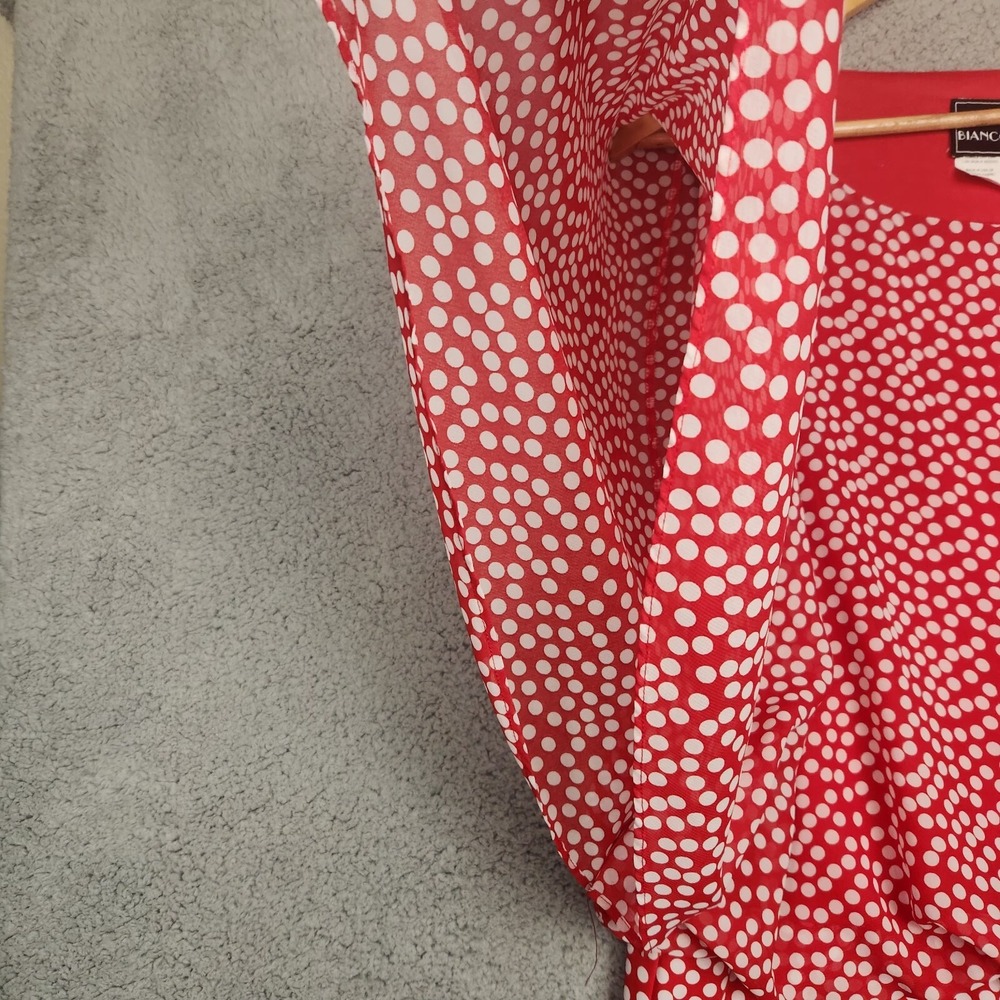 Coco Blanco‎ Blouse Womens Extra Large Red Polka-Dot  Flare Sleeves Stretchy - Picture 4 of 7